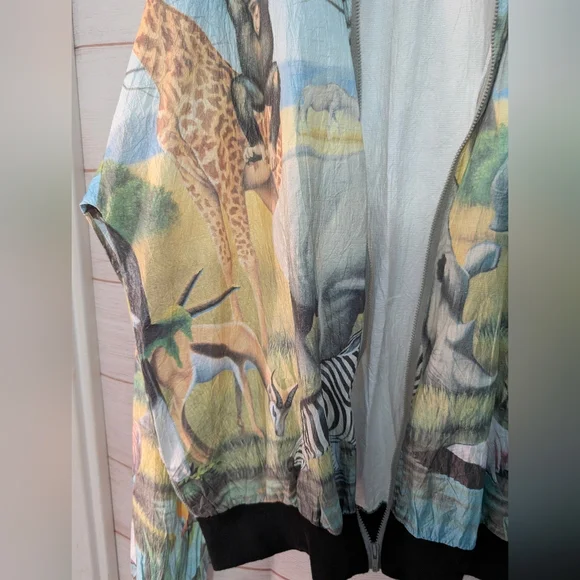 VINTAGE RARE Colorful Animal Print Bomber Jacket Size Large - Picture 5 of 13